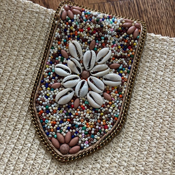 NEW Straw Clutch Crossbody Bag Shell Pearl Closure - Picture 9 of 9
